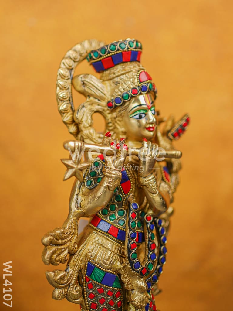 Brass Krishna Idol with Stone Work - WL4107