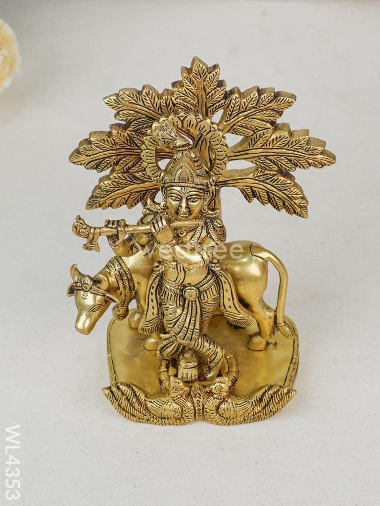 Brass Krishna with Cow & Tree - WL4353