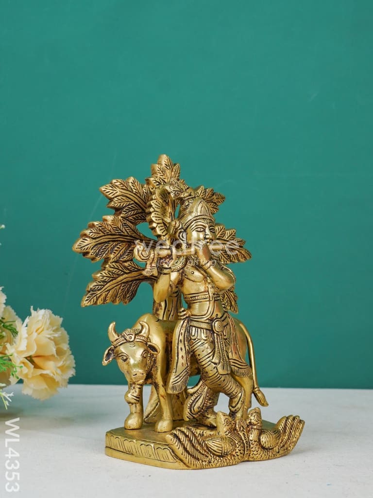 Brass Krishna with Cow & Tree - WL4353