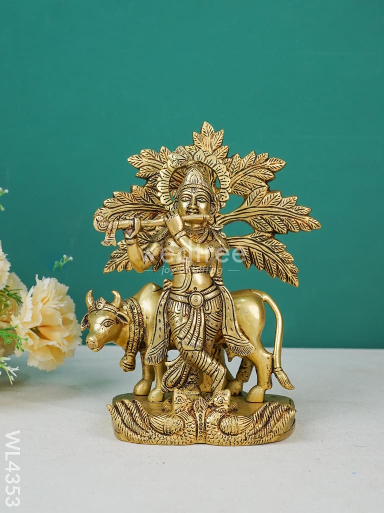 Brass Krishna with Cow & Tree - WL4353