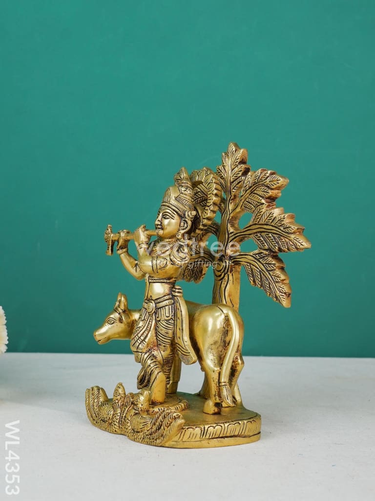 Brass Krishna with Cow & Tree - WL4353