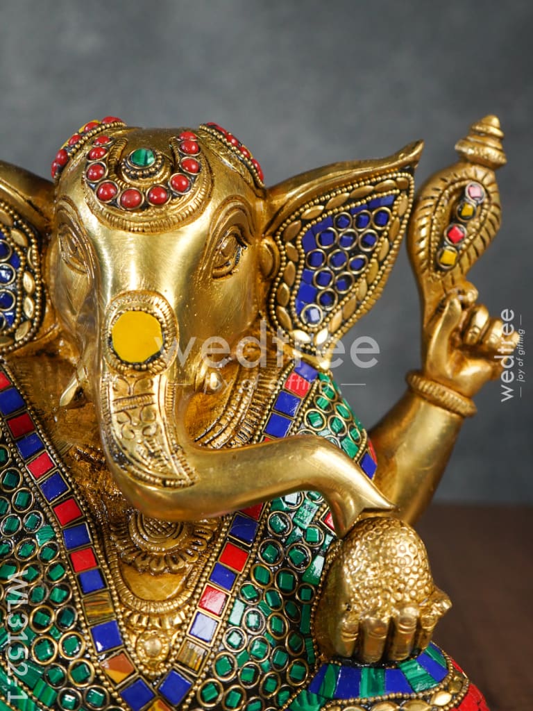 Brass Laddu Ganesha with Stone Work - WL3152