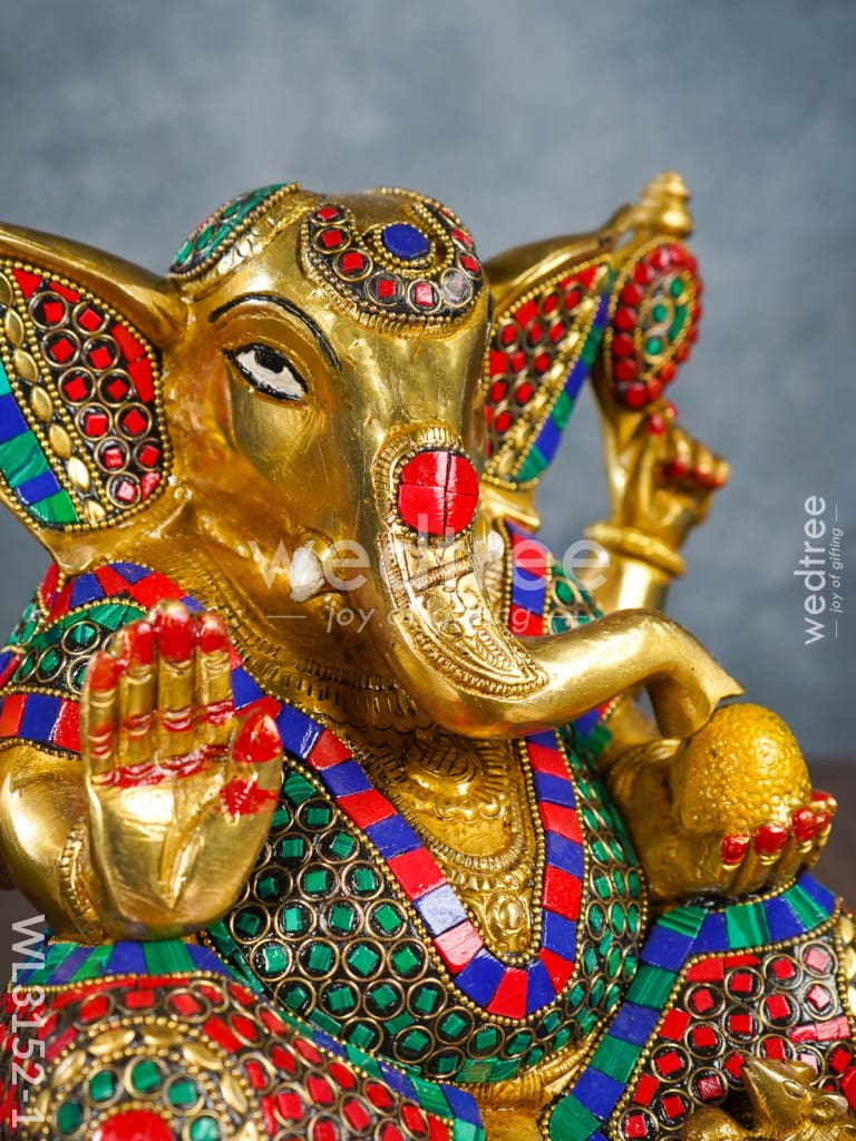 Brass Laddu Ganesha with Stone Work - WL3152