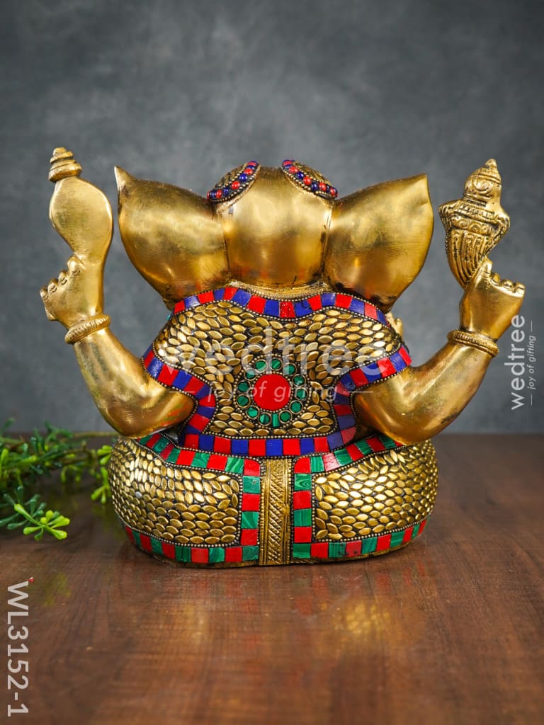 Brass Laddu Ganesha with Stone Work - WL3152