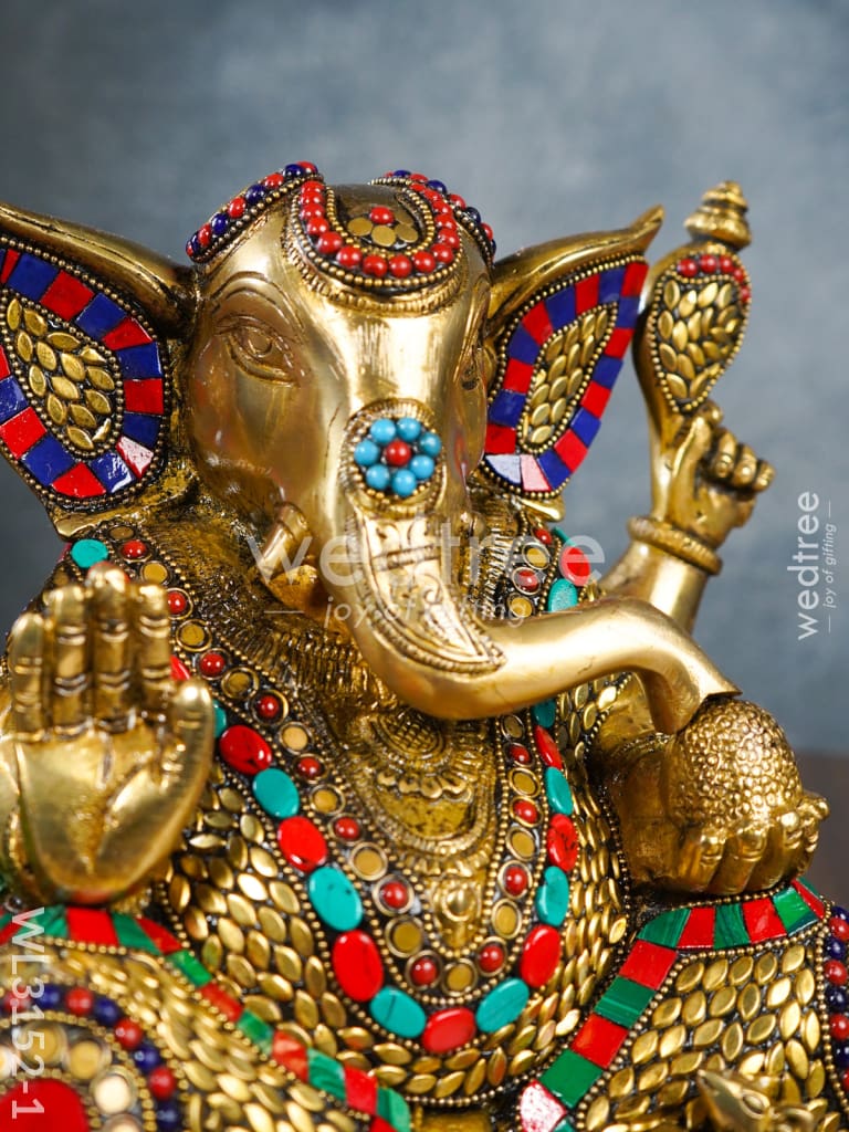 Brass Laddu Ganesha with Stone Work - WL3152