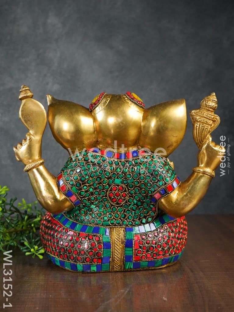 Brass Laddu Ganesha with Stone Work - WL3152