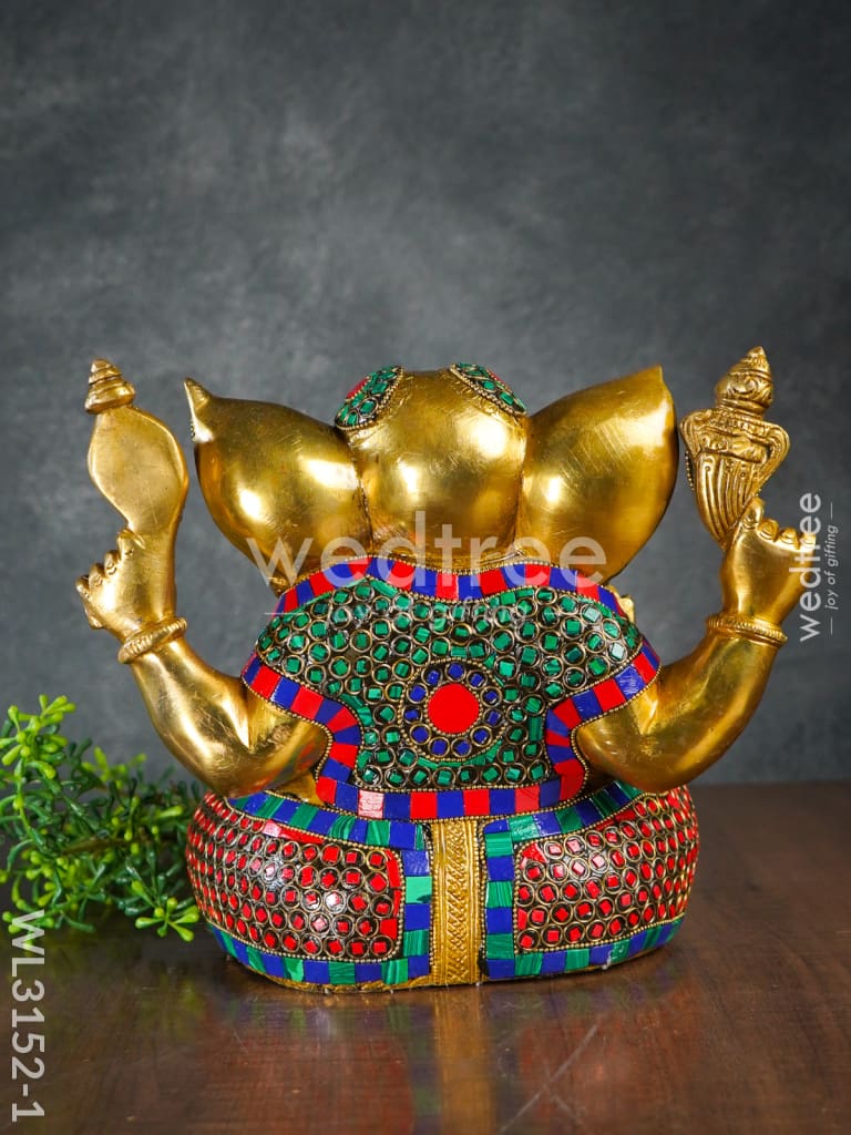 Brass Laddu Ganesha with Stone Work - WL3152
