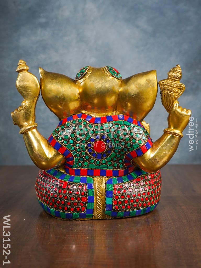 Brass Laddu Ganesha with Stone Work - WL3152