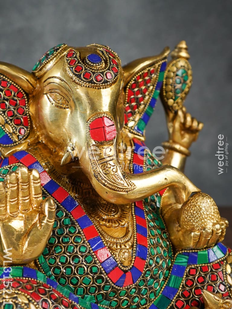 Brass Laddu Ganesha with Stone Work - WL3152