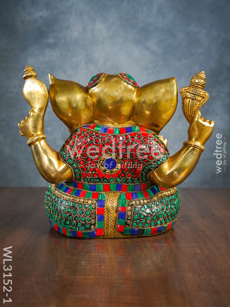 Brass Laddu Ganesha with Stone Work - WL3152