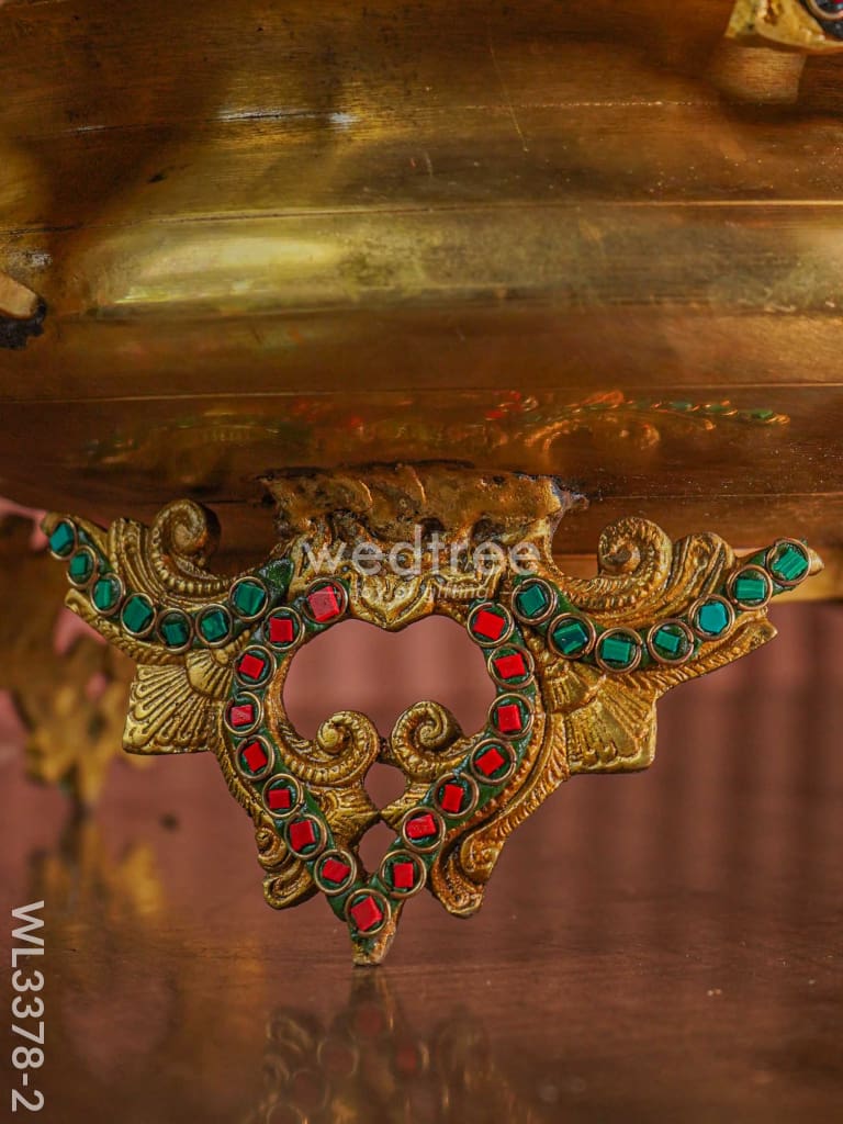 Brass Lakshmi-Ganesh-Saraswathi Urli with Stone Work - WL3378-2