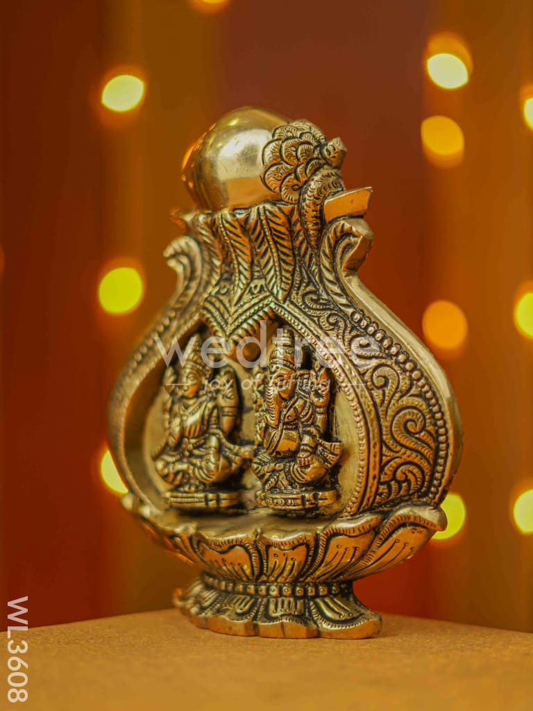 Brass Lakshmi Ganesha Kalash Wall Hanging - WL3608
