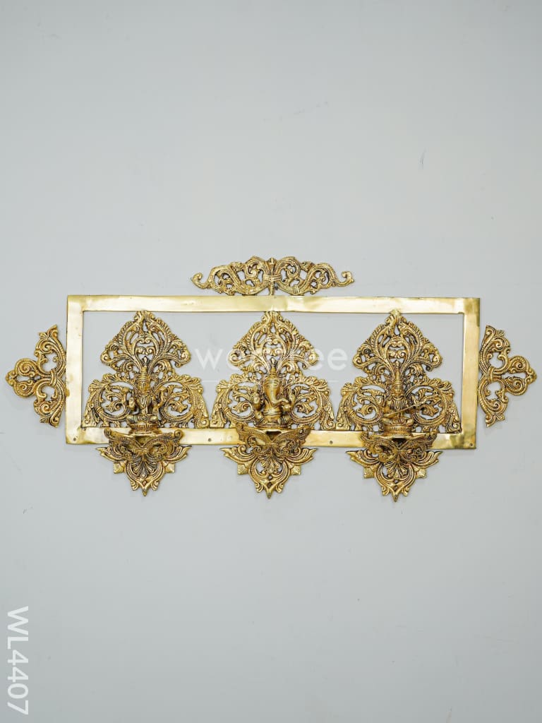 Brass Lakshmi Ganesha & Sarawathi frame with Antique Finish - WL4407