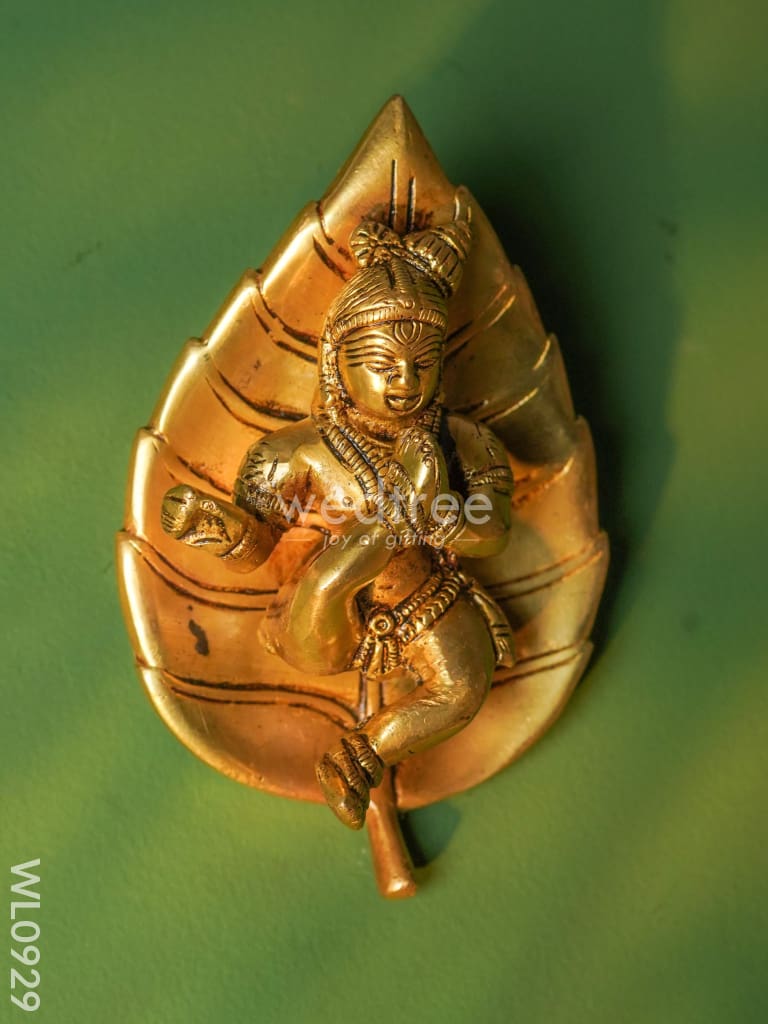 Brass Leaf Krishna Wall Hanging - WL0929