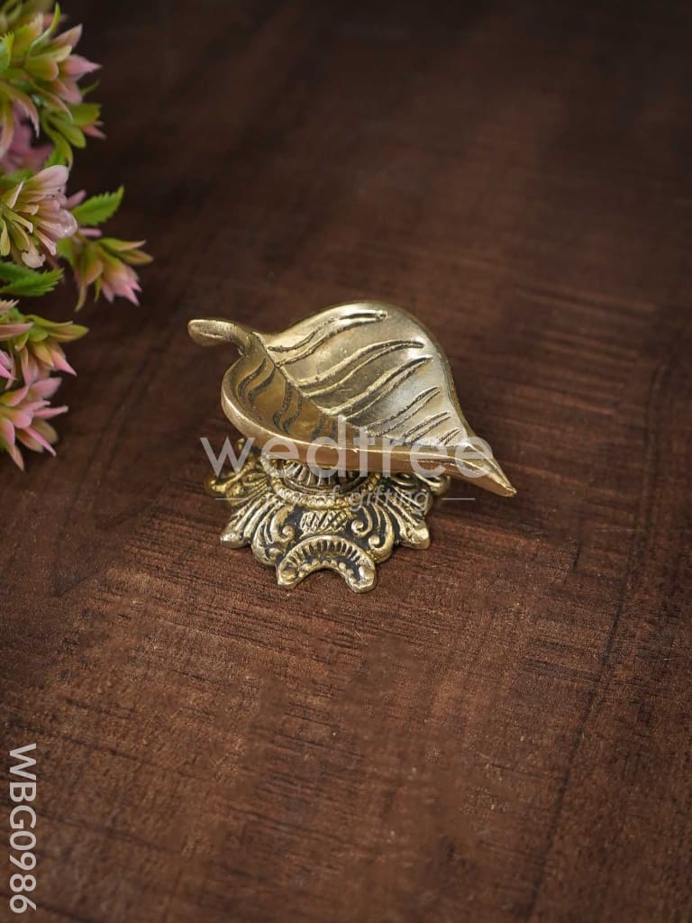 Brass Leaf Shape Diya with Designer Diya - WBG0986