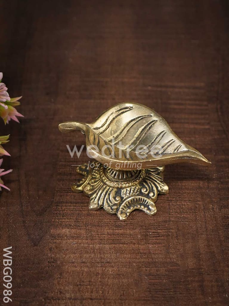 Brass Leaf Shape Diya with Designer Diya - WBG0986