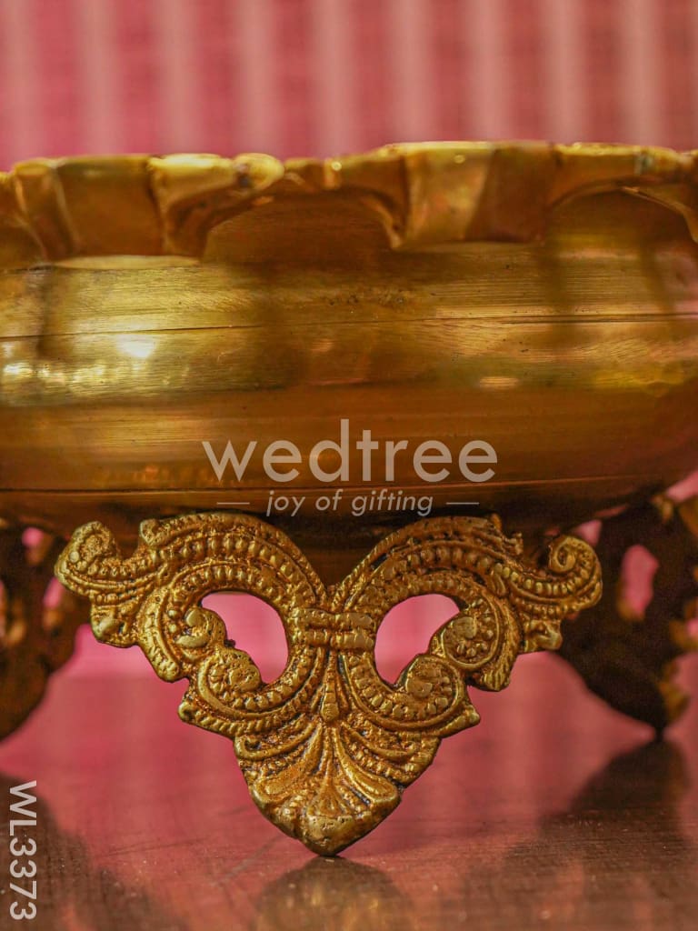 Brass Lotus Diya Urli - 8 inch - WL3373