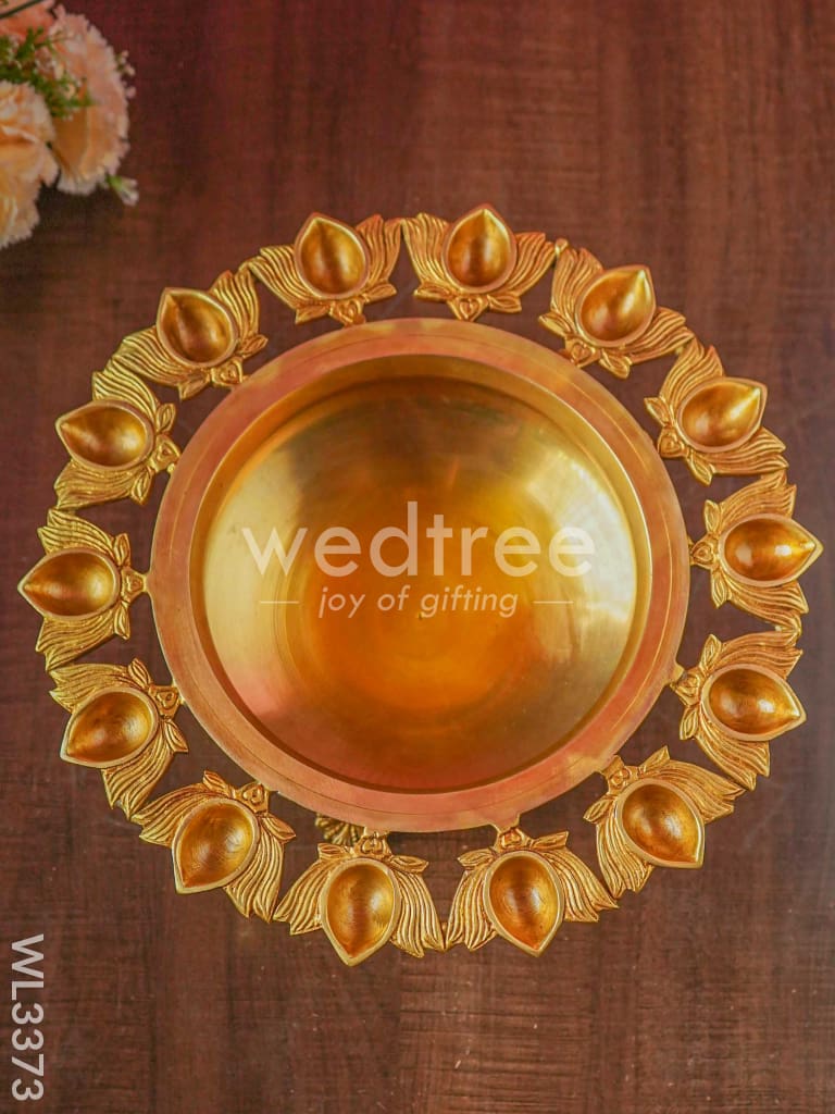 Brass Lotus Diya Urli - 8 inch - WL3373