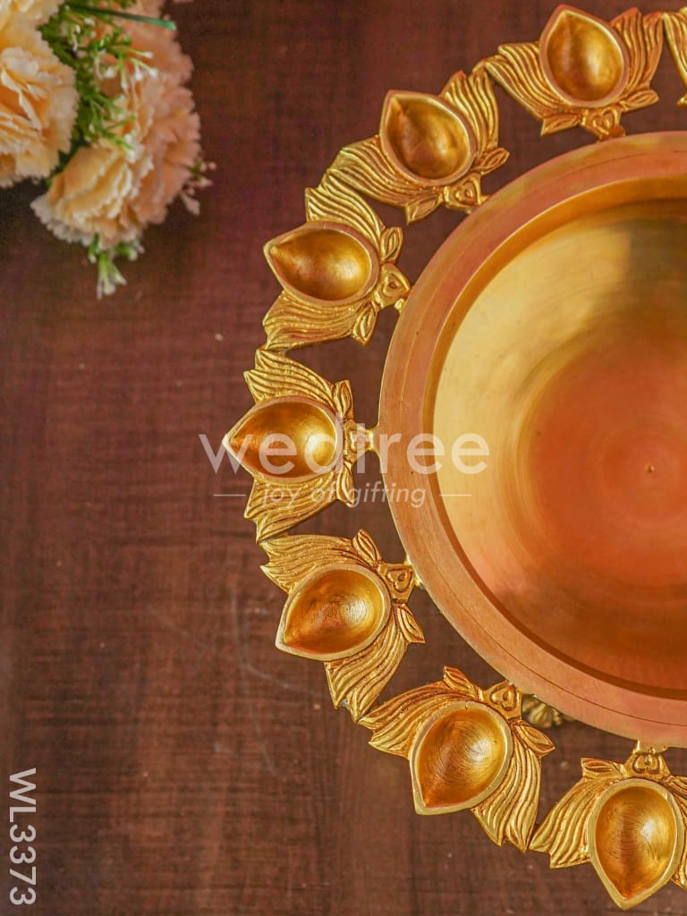 Brass Lotus Diya Urli - 8 inch - WL3373