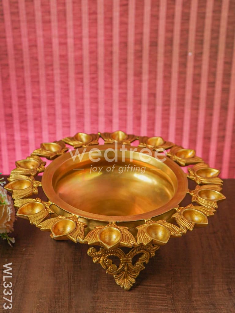 Brass Lotus Diya Urli - 8 inch - WL3373