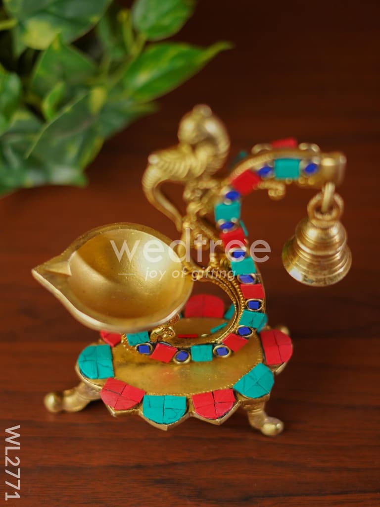 Brass Lotus Diya with Chowki & Stone Work - WL2771