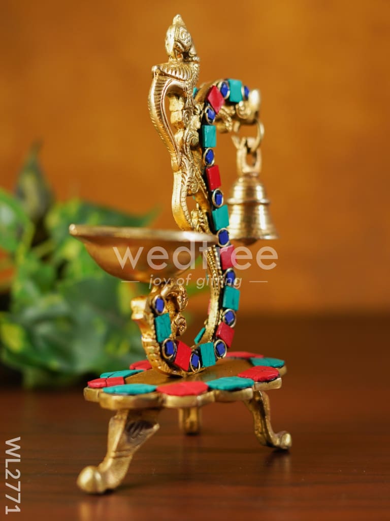 Brass Lotus Diya with Chowki & Stone Work - WL2771