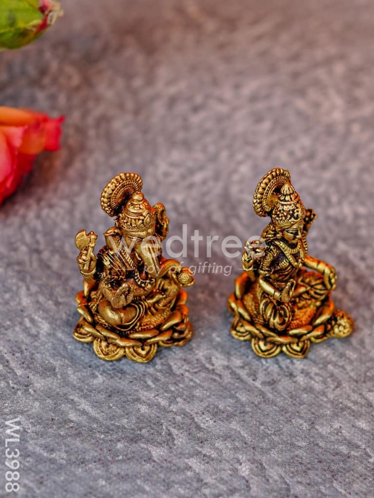 Brass Miniature Ganesha-Lakshmi Idols - WL3988