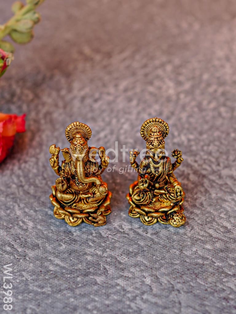 Brass Miniature Ganesha-Lakshmi Idols - WL3988