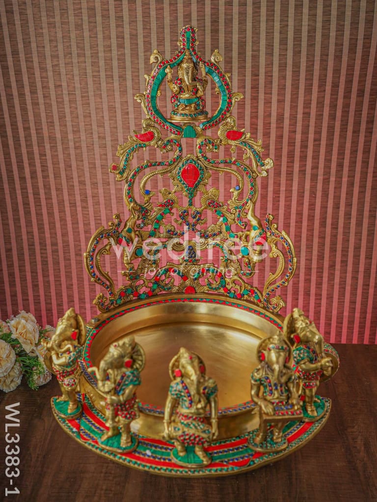 Brass Musical Ganesha Urli with Stone Work - WL3383-1