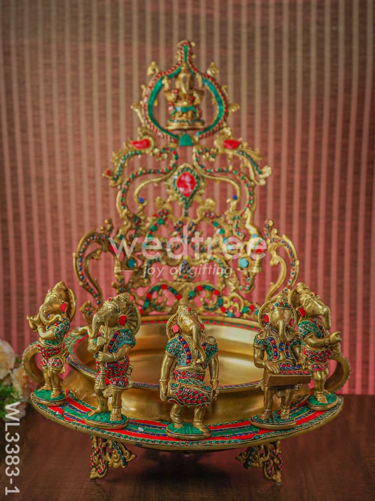 Brass Musical Ganesha Urli with Stone Work - WL3383-1