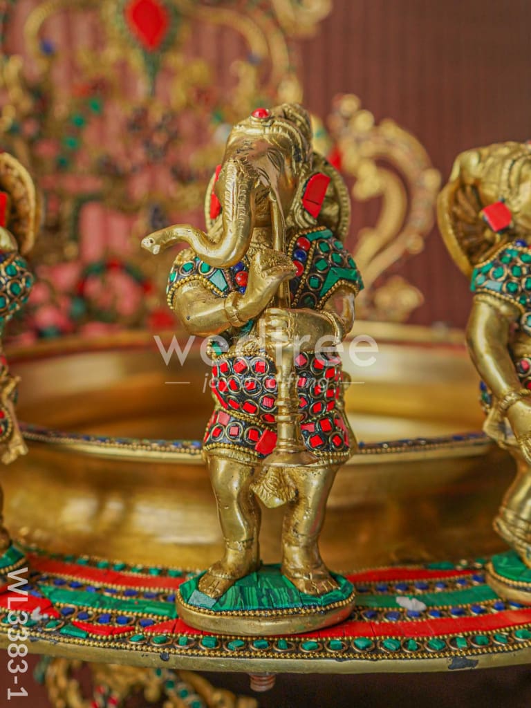 Brass Musical Ganesha Urli with Stone Work - WL3383-1