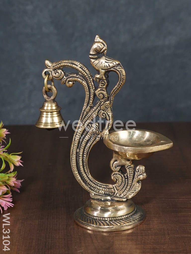 Brass Parrot Diya with Hanging Bell - WL3104