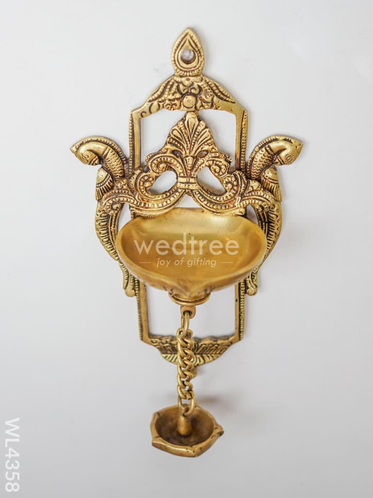 Brass Parrot Wall Hanging Diya with Single & Five Face Diya - WL4358