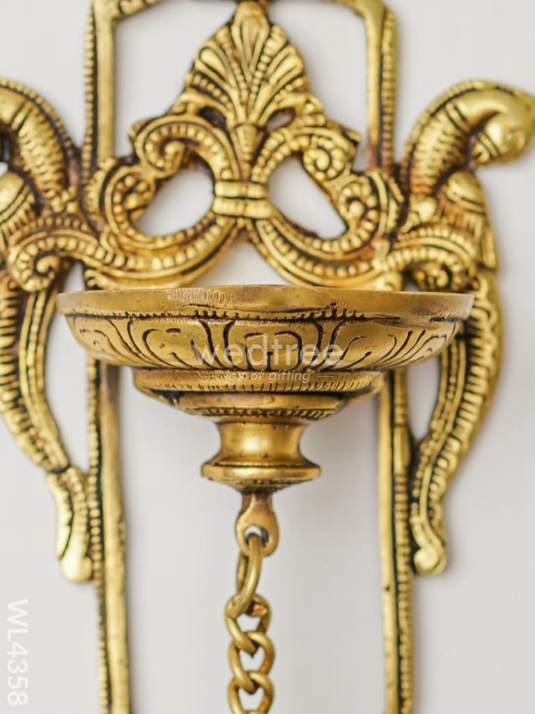 Brass Parrot Wall Hanging Diya with Single & Five Face Diya - WL4358