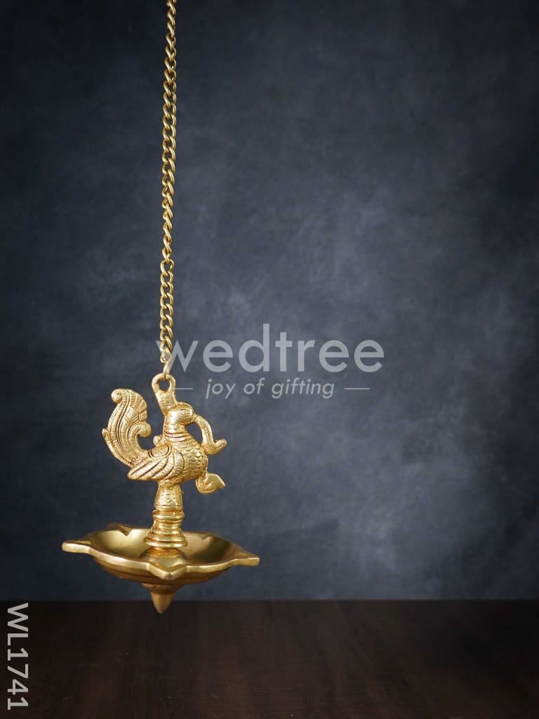 Brass Peacock 5 Face Hanging Diya (Black Antique Finish) - WL1741