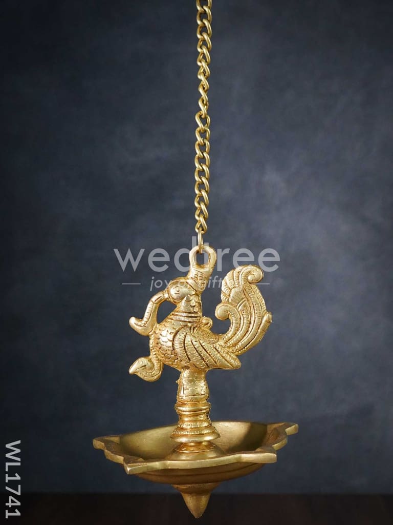 Brass Peacock 5 Face Hanging Diya (Black Antique Finish) - WL1741