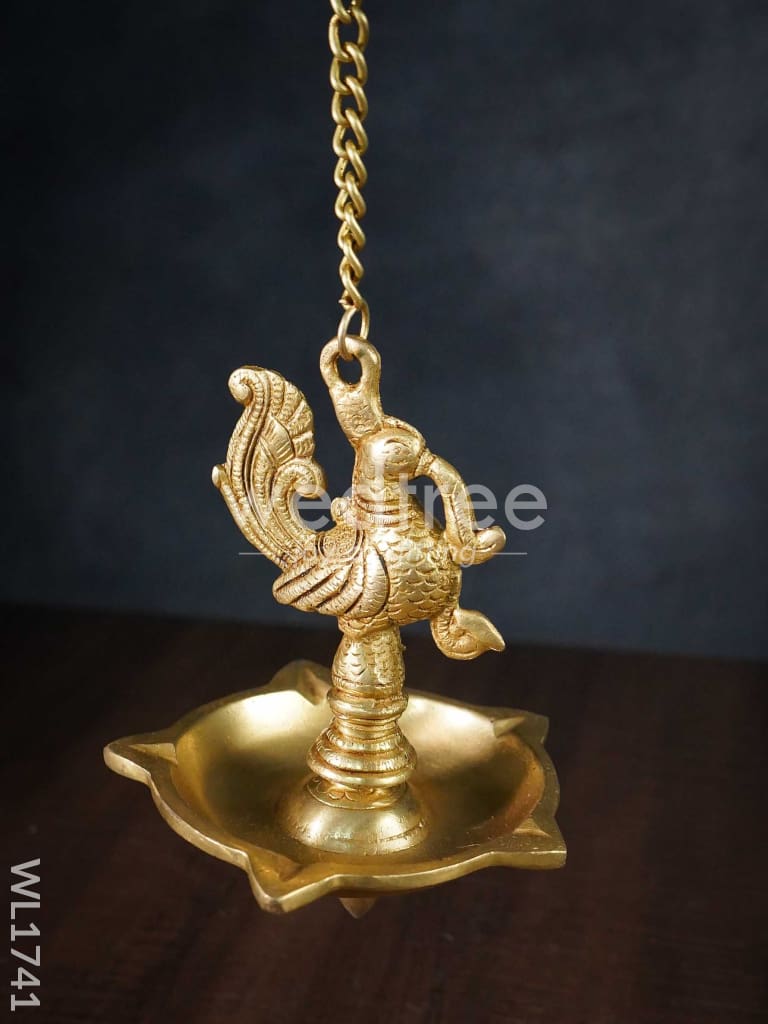 Brass Peacock 5 Face Hanging Diya (Black Antique Finish) - WL1741