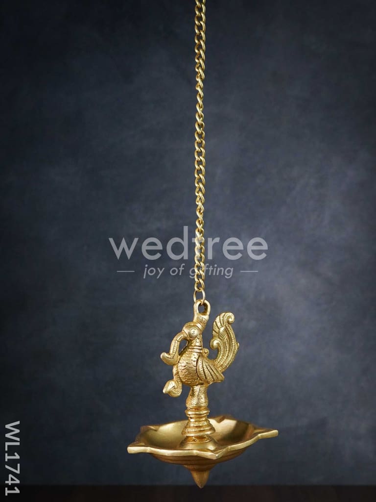 Brass Peacock 5 Face Hanging Diya (Black Antique Finish) - WL1741