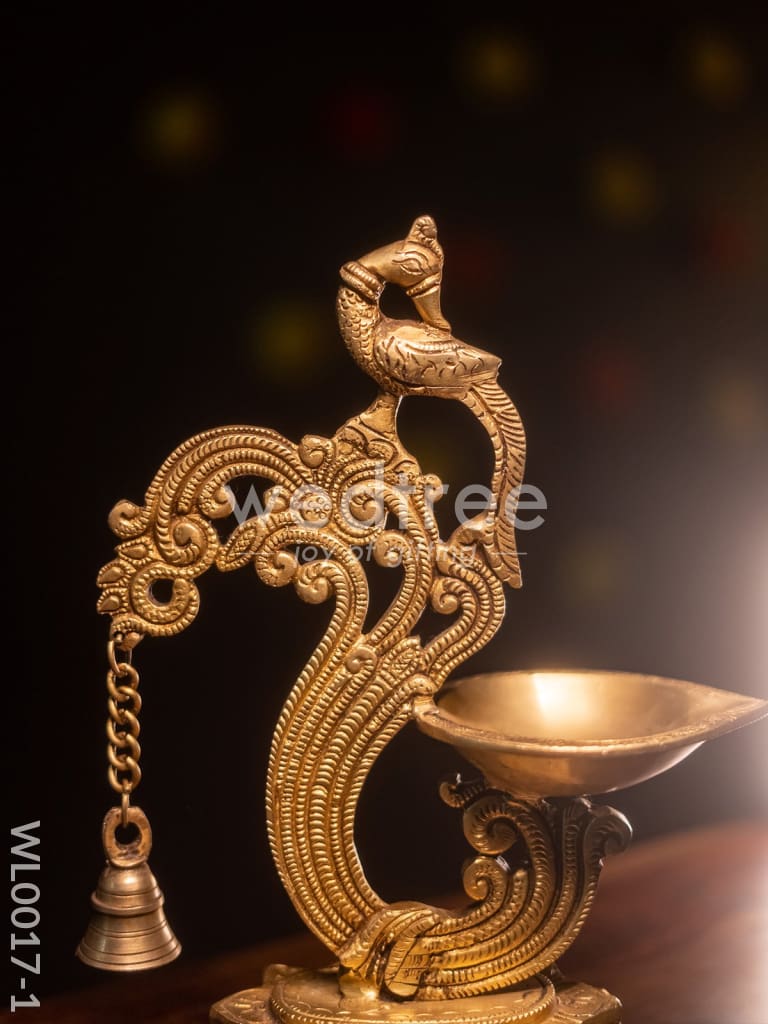 Brass Peacock Stand Diya - WL0017-1
