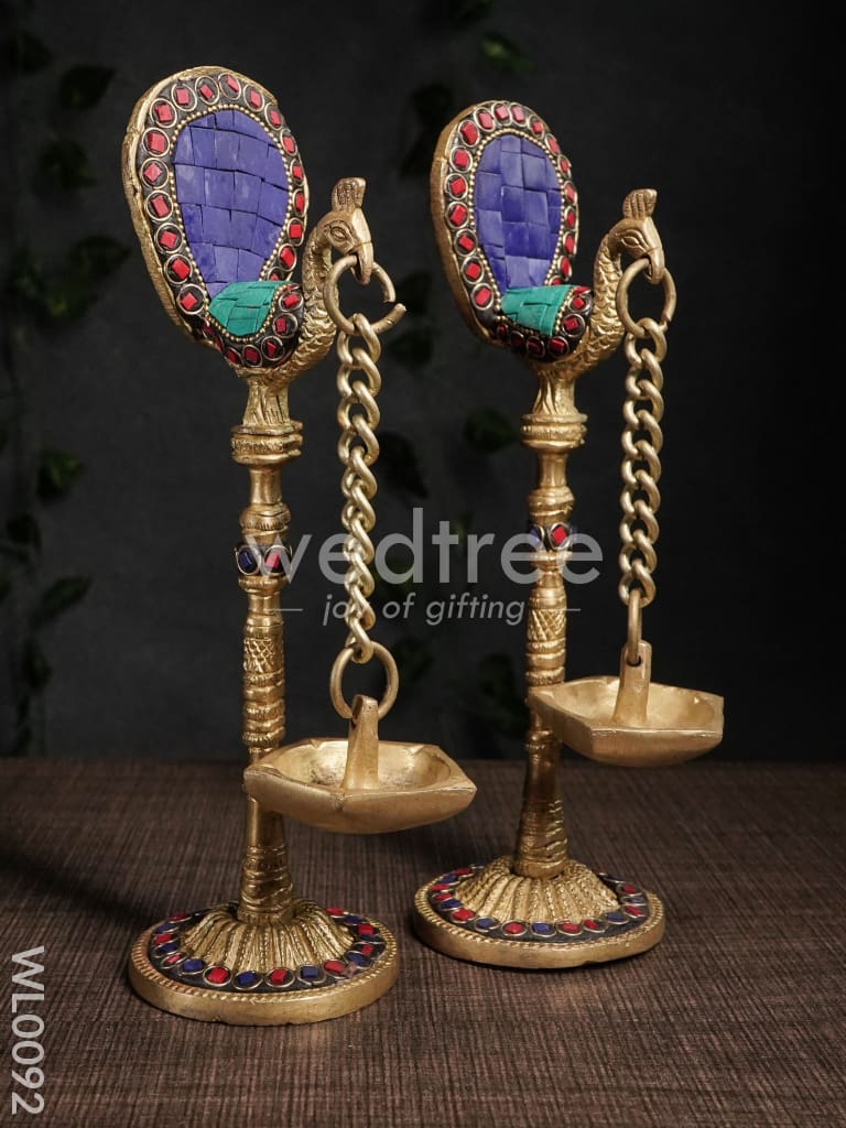 Brass Peacock Stand with Diya