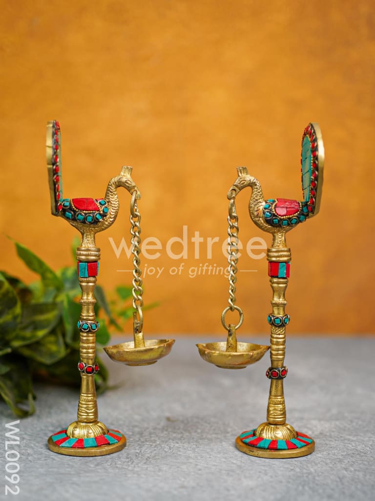 Brass Peacock Stand with Diya