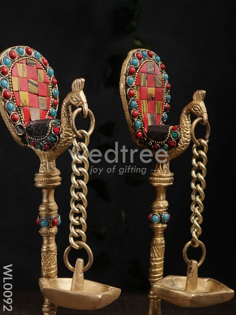 Brass Peacock Stand with Diya