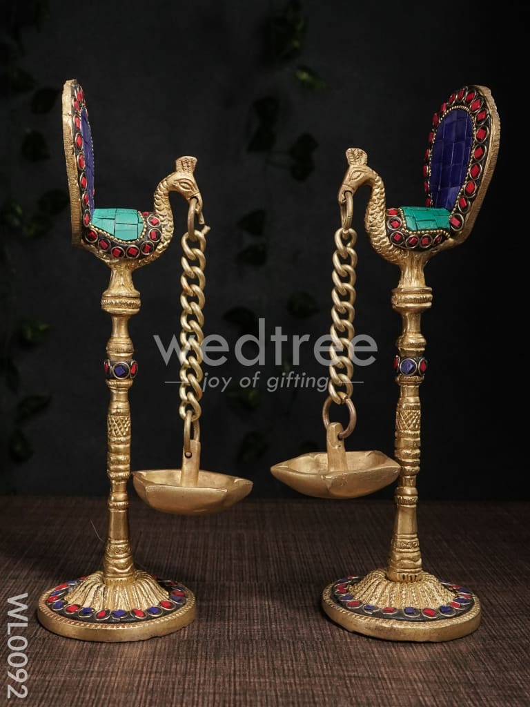 Brass Peacock Stand with Diya