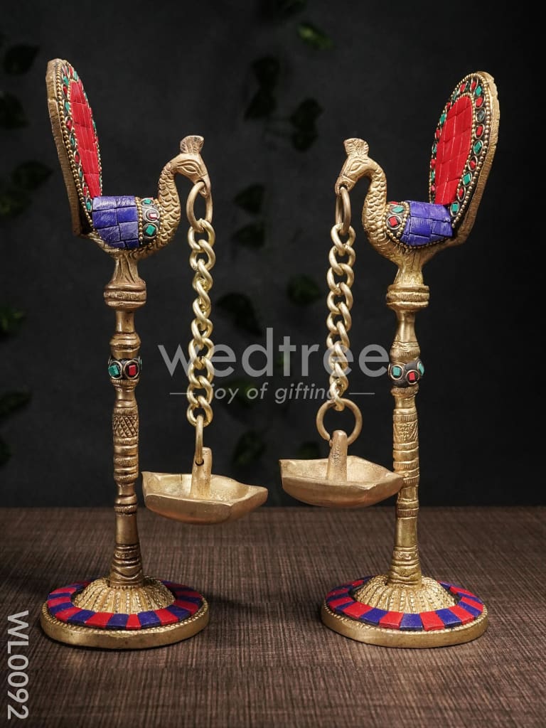 Brass Peacock Stand with Diya