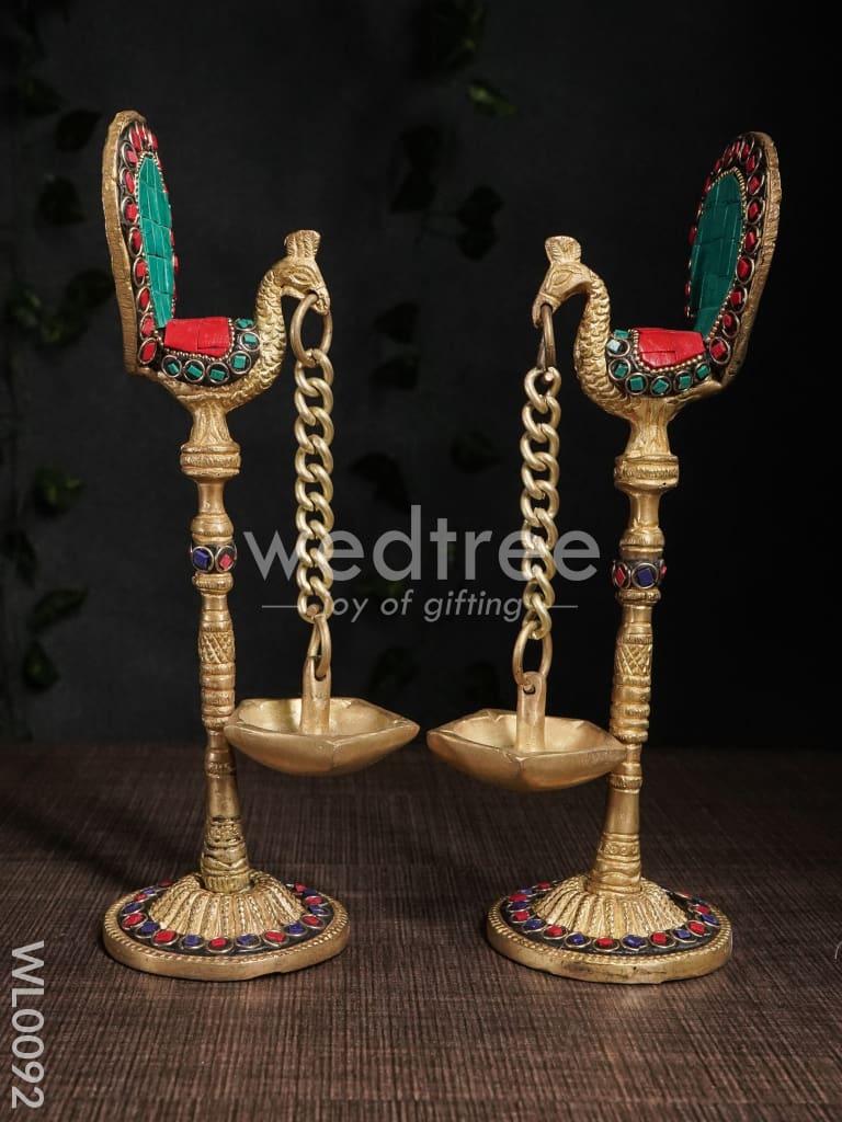 Brass Peacock Stand with Diya