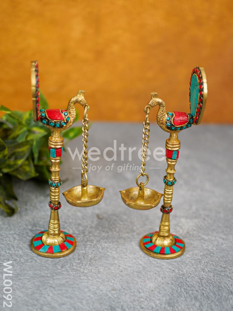 Brass Peacock Stand with Diya