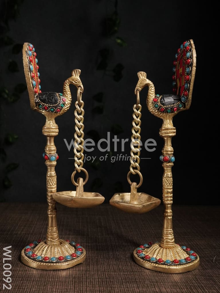 Brass Peacock Stand with Diya