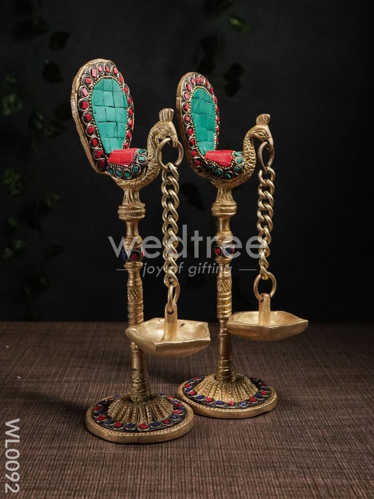 Brass Peacock Stand with Diya