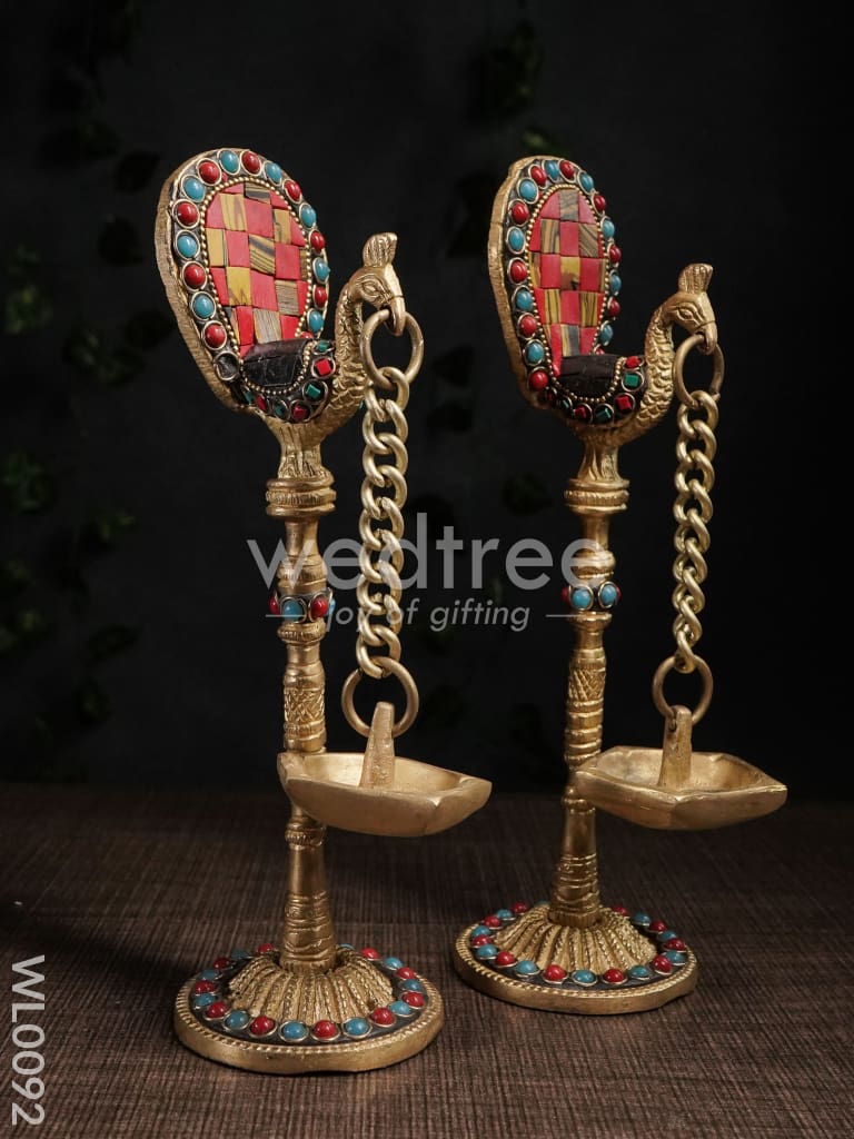 Brass Peacock Stand with Diya