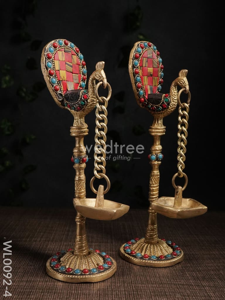 Brass Peacock Stand with Diya (Set of 2) - WL0092